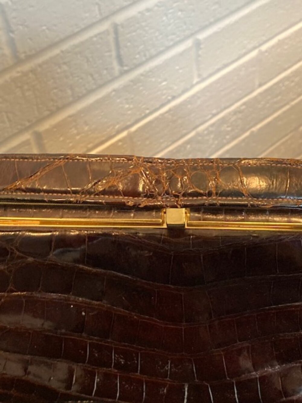 Vintage 1950s Genuine Crocodile Handbag - Brown - FAIR (Handle Repair Needed) - Picture 10 of 16